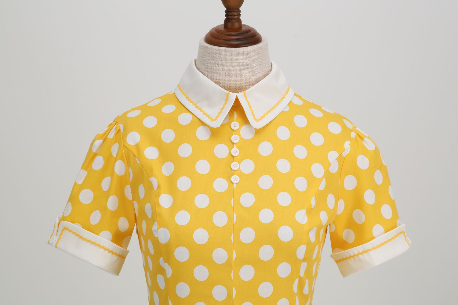 Womens Embroidery Collar Polka Dots 1950s Tea Party Vintage Cocktail Dress Yellow