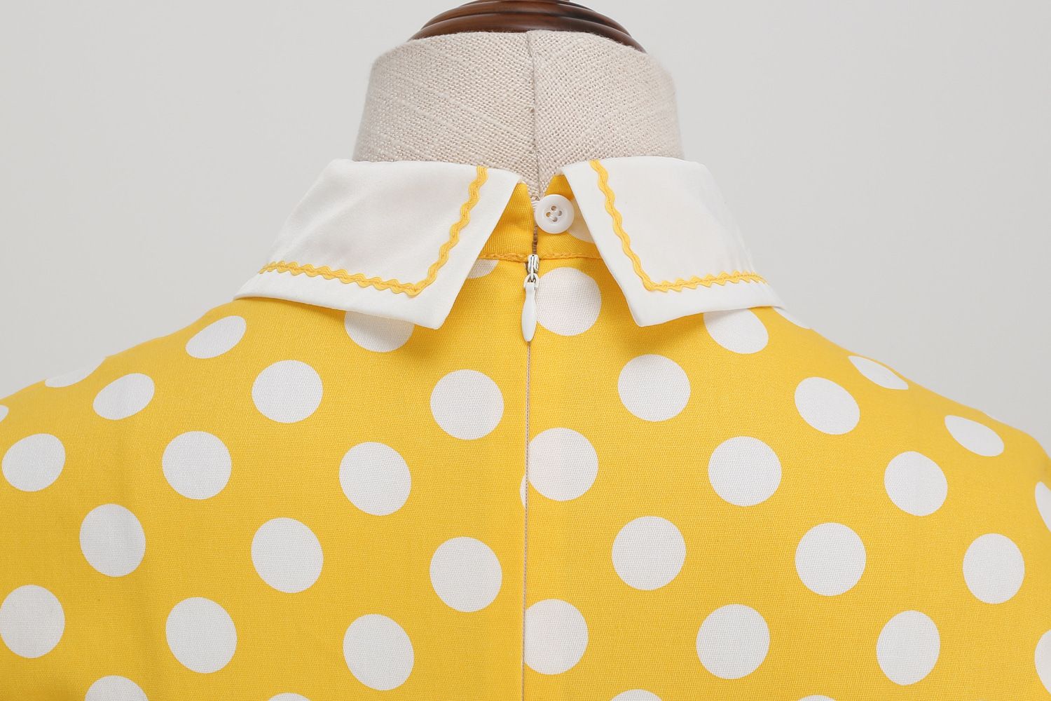 Womens Embroidery Collar Polka Dots 1950s Tea Party Vintage Cocktail Dress Yellow