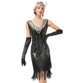 Womens Flapper Dress Sequined Fringe 1920s Gatsby Party Cocktail Dresses Black