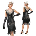 Womens Flapper Dress Sequined Fringe 1920s Gatsby Party Cocktail Dresses Black