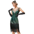 Womens Flapper Dress Sequined Fringe 1920s Gatsby Party Cocktail Dresses Green