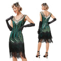 Womens Flapper Dress Sequined Fringe 1920s Gatsby Party Cocktail Dresses Green