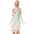 Womens Flapper Dress Sequined Fringe 1920s Gatsby Party Cocktail Dresses Light Green