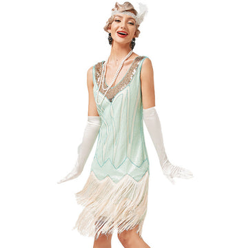 Womens Flapper Dress Sequined Fringe 1920s Gatsby Party Cocktail Dresses Light Green