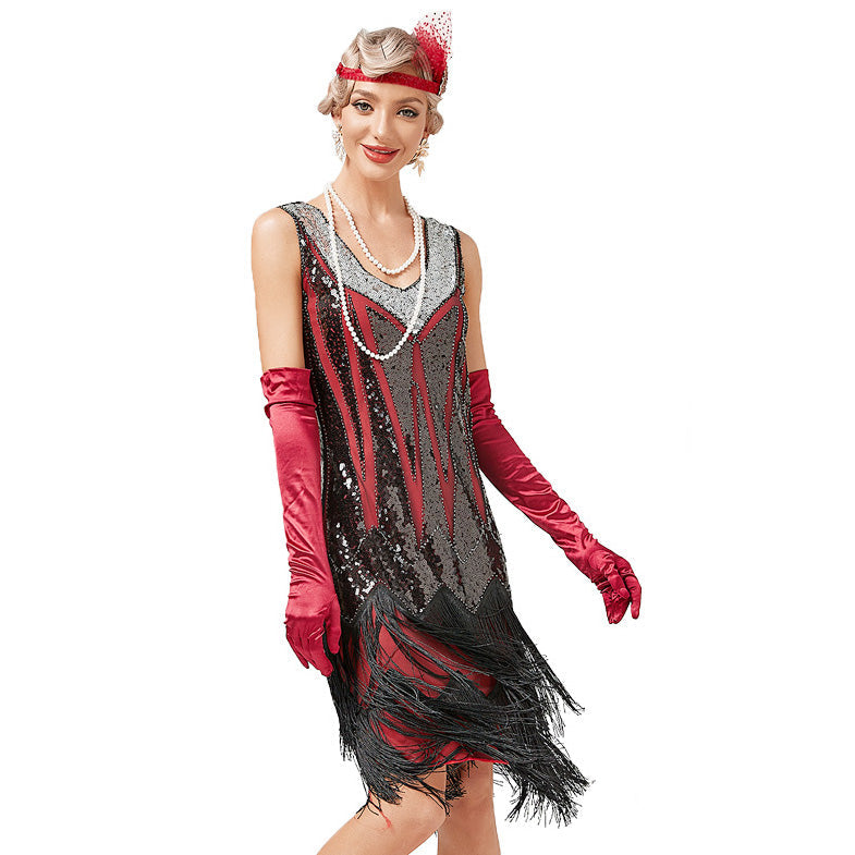 Womens Flapper Dress Sequined Fringe 1920s Gatsby Party Cocktail Dresses Red