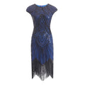 Womens Flapper Dresses 1920s Beaded Fringed Gatsby Dress with Sleeve Roaring BlacK Blue