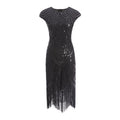 Womens Flapper Dresses 1920s Beaded Fringed Gatsby Dress with Sleeve Roaring Black