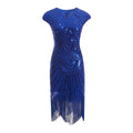 Womens Flapper Dresses 1920s Beaded Fringed Gatsby Dress with Sleeve Roaring Blue