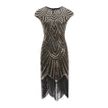 Womens Flapper Dresses 1920s Beaded Fringed Gatsby Dress with Sleeve Roaring Gold