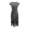 Womens Flapper Dresses 1920s Beaded Fringed Gatsby Dress with Sleeve Roaring Silver