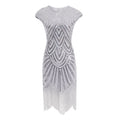 Womens Flapper Dresses 1920s Beaded Fringed Gatsby Dress with Sleeve Roaring White