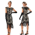 Womens Flapper Dresses 1920s Beaded Fringed Great Gatsby Dress Black