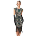 Womens Flapper Dresses 1920s Beaded Fringed Great Gatsby Dress Green