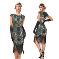 Womens Flapper Dresses 1920s Beaded Fringed Great Gatsby Dress Green