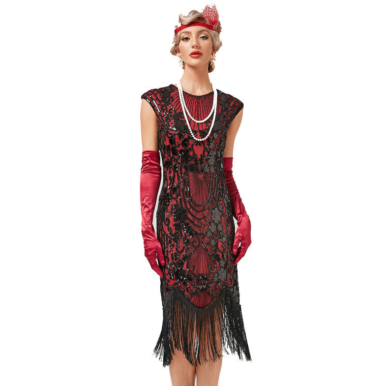 Womens Flapper Dresses 1920s Beaded Fringed Great Gatsby Dress Red
