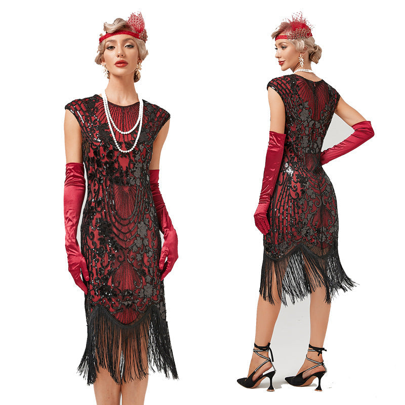 Womens Flapper Dresses 1920s Beaded Fringed Great Gatsby Dress Red