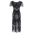 Womens Flapper Dresses 1920s Sequins Art Deco Gatsby Cocktail Dress with Sleeve Silver