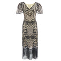 Womens Flapper Dresses 1920s Sequins Art Deco Gatsby Cocktail Dress with Sleeve Beige