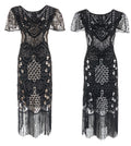 Womens Flapper Dresses 1920s Sequins Art Deco Gatsby Cocktail Dress with Sleeve Black Gold