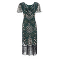 Womens Flapper Dresses 1920s Sequins Art Deco Gatsby Cocktail Dress with Sleeve Green