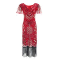 Womens Flapper Dresses 1920s Sequins Art Deco Gatsby Cocktail Dress with Sleeve Red
