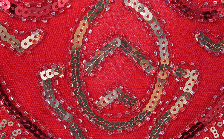 Womens Flapper Dresses 1920s Sequins Art Deco Gatsby Cocktail Dress with Sleeve Red
