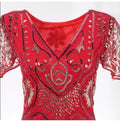 Womens Flapper Dresses 1920s Sequins Art Deco Gatsby Cocktail Dress with Sleeve Red