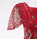 Womens Flapper Dresses 1920s Sequins Art Deco Gatsby Cocktail Dress with Sleeve Red