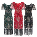 Womens Flapper Dresses 1920s Sequins Art Deco Gatsby Cocktail Dress with Sleeve Red Green Gold
