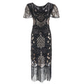 Womens Flapper Dresses 1920s Sequins Art Deco Gatsby Cocktail Dress with Sleeve Silver