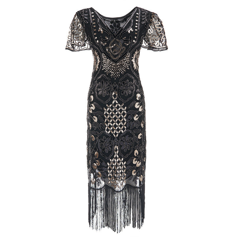 Womens Flapper Dresses 1920s Sequins Art Deco Gatsby Cocktail Dress with Sleeve Silver