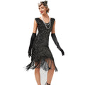 Womens Flapper Dresses 1920s V Neck Beaded Fringed Great Gatsby Dress Black