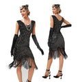 Womens Flapper Dresses 1920s V Neck Beaded Fringed Great Gatsby Dress Black
