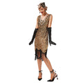 Womens Flapper Dresses 1920s V Neck Beaded Fringed Great Gatsby Dress Gold
