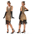 Womens Flapper Dresses 1920s V Neck Beaded Fringed Great Gatsby Dress Gold 