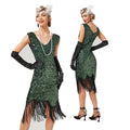 Womens Flapper Dresses 1920s V Neck Beaded Fringed Great Gatsby Dress Green