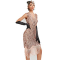 Womens Flapper Dresses 1920s V Neck Beaded Fringed Great Gatsby Dress Pink