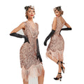 Womens Flapper Dresses 1920s V Neck Beaded Fringed Great Gatsby Dress Pink