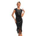 Womens Flapper Dresses 1920s Vintage Beaded Fringed Great Gatsby Dress Roaring 20s Black