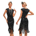 Womens Flapper Dresses 1920s Vintage Beaded Fringed Great Gatsby Dress Roaring 20s Black