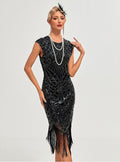Womens Flapper Dresses 1920s Vintage Beaded Fringed Great Gatsby Dress Roaring 20s Black