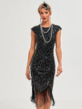 Womens Flapper Dresses 1920s Vintage Beaded Fringed Great Gatsby Dress Roaring 20s Black
