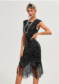 Womens Flapper Dresses 1920s Vintage Beaded Fringed Great Gatsby Dress Roaring 20s Black