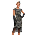 Womens Flapper Dresses 1920s Vintage Beaded Fringed Great Gatsby Dress Roaring 20s Black Gold
