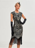 Womens Flapper Dresses 1920s Vintage Beaded Fringed Great Gatsby Dress Roaring 20s Black Gold