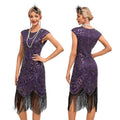 Womens Flapper Dresses 1920s Vintage Beaded Fringed Great Gatsby Dress Roaring 20s Purple