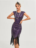 Womens Flapper Dresses 1920s Vintage Beaded Fringed Great Gatsby Dress Roaring 20s Purple