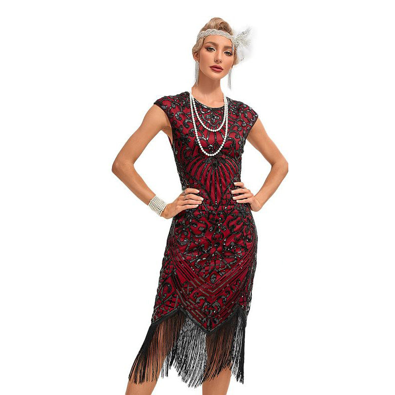Womens Flapper Dresses 1920s Vintage Beaded Fringed Great Gatsby Dress Roaring 20s Red