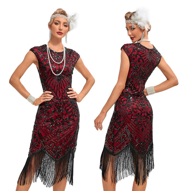Womens Flapper Dresses 1920s Vintage Beaded Fringed Great Gatsby Dress Roaring 20s Red