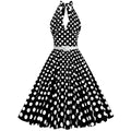 Womens Halter Retro 50s Vintage Polka Dots Tea Dress with Belt Black